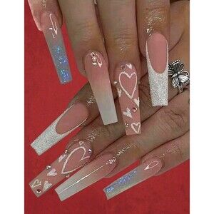 B2G1F 24-pcs. Extra Long Ballet Heart Press On Nails